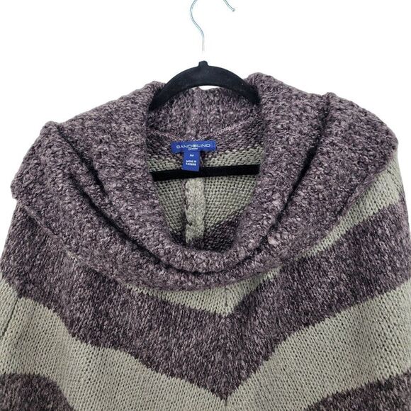 Bandolino Fringe Knit Cowl Neck Poncho PM Purple Gray Chevron Stripe Boho Hippie - Picture 4 of 8